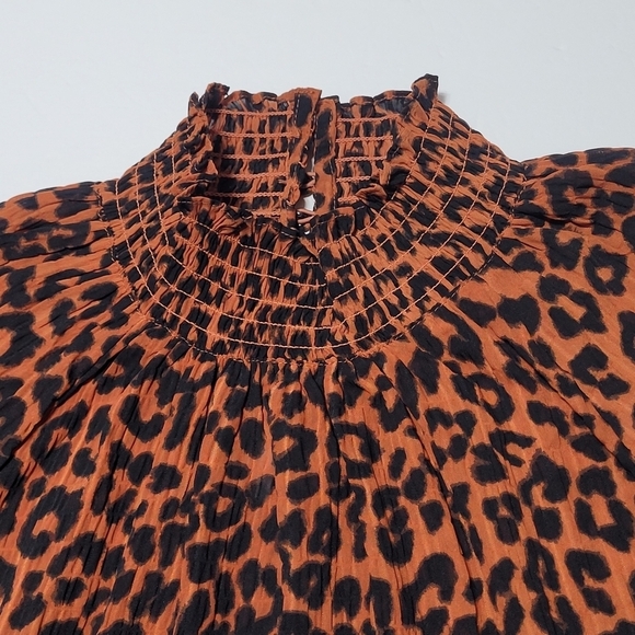 LOFT Burnt Orange Leopard Print Shirred Turtleneck Blouse Women's (XS) - Picture 4 of 14